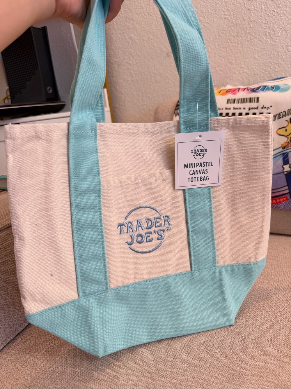 Mini Pastel Canvas Tote Bag - Cream & Light Blue